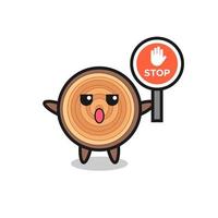 wood grain character illustration holding a stop sign vector