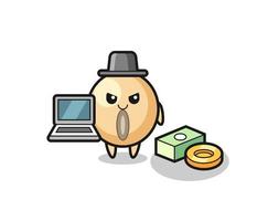 Mascot Illustration of soy bean as a hacker vector