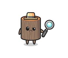 la mascota del lindo tocón de árbol como detective vector