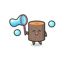 happy tree stump cartoon playing soap bubble vector