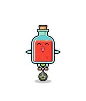 The cute square poison bottle character is riding a circus bike vector