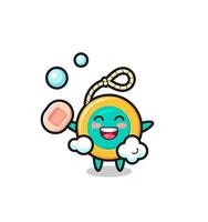 yoyo character is bathing while holding soap vector