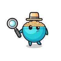 el personaje detective del tazón de cereal está analizando un caso vector