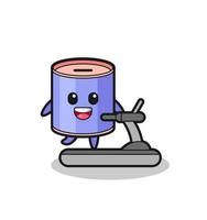 cylinder piggy bank cartoon character walking on the treadmill vector