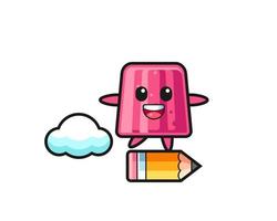 jelly mascot illustration riding on a giant pencil vector