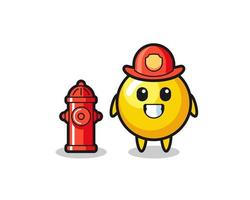 Mascot character of egg yolk as a firefighter vector