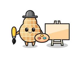 Illustration of peanut mascot as a painter vector