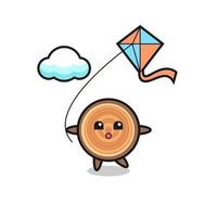 wood grain mascot illustration is playing kite vector