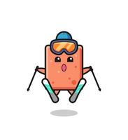 brick mascot character as a ski player vector