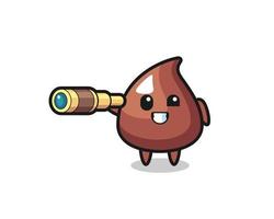 cute choco chip character is holding an old telescope vector