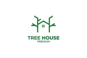 Flat house logo with tree vector template design