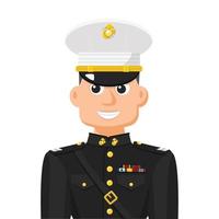 oficial marino estadounidense en vector plano simple. icono o símbolo de perfil personal. Ilustración de vector de concepto de personas militares.
