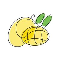 Continuous line of mango. fruits concept object in simple thin vector illustration.