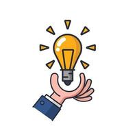 Colored thin icon of lightbulb on hand, business and finance concept vector illustration.