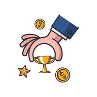 Colored thin icon of reward catching with hand, business and finance concept vector illustration.