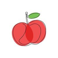 Continuous line of red apple. fruits concept object in simple thin vector illustration.