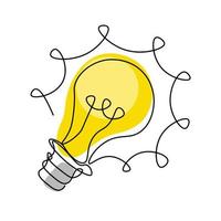 Continuous line of lightbulb. business or idea concept object in simple thin vector illustration.