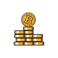 Colored thin icon of  cryptocurrency coin stack, business and finance concept vector illustration.