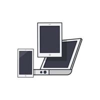 Colored thin icon of phone tablet and notebook set, business and finance concept vector illustration.