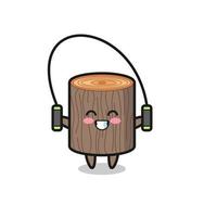 tree stump character cartoon with skipping rope vector