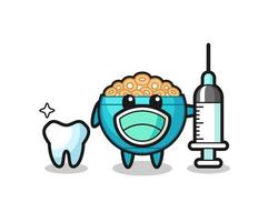 personaje mascota del tazón de cereal como dentista vector