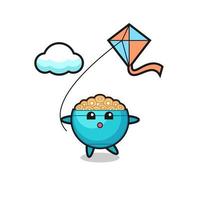 cereal bowl mascot illustration is playing kite vector