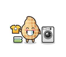 Mascot cartoon of peanut with washing machine vector