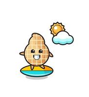 Illustration of peanut cartoon do surfing on the beach vector