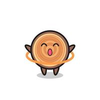 cute wood grain cartoon is playing hula hoop