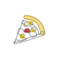 línea continua de pizza. comida en la ilustración de vector de concepto de objeto delgado simple.