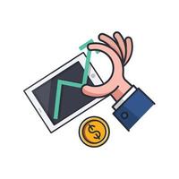 Colored thin icon of trading with hand on tablet, business and finance concept vector illustration.