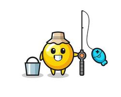 Mascot character of egg yolk as a fisherman vector