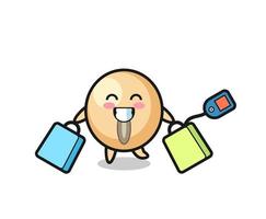 soy bean mascot cartoon holding a shopping bag vector