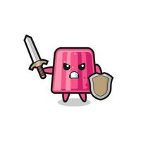 cute jelly soldier fighting with sword and shield vector