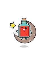 illustration of square poison bottle cartoon sitting on the half moon vector