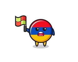 personaje de la bandera de armenia como juez de línea levantando la bandera vector