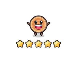 the illustration of customer best rating, wood grain cute character with 5 stars