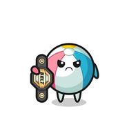 personaje de mascota de pelota de playa como luchador mma con el cinturón de campeón vector