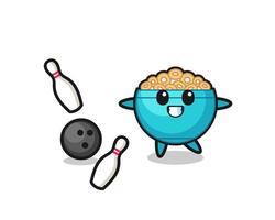 Character cartoon of cereal bowl is playing bowling vector