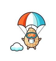 peanut mascot cartoon is skydiving with happy gesture vector