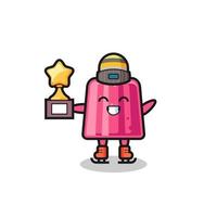 jelly cartoon as an ice skating player hold winner trophy vector