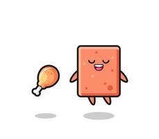 cute brick floating and tempted because of fried chicken vector