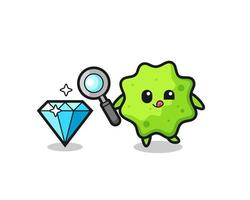 splat mascot is checking the authenticity of a diamond vector