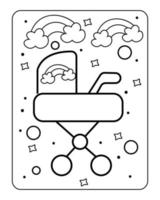 Baby toy coloring page, kids coloring page, toy line art design, vector