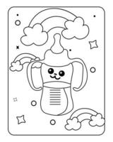 kawaii coloring page, kids outline design, kids kawaii coloring page, Baby toy coloring page, and kids toy line art. vector