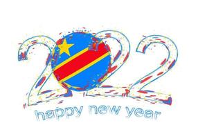 Happy New 2022 Year with flag of DR Congo. vector