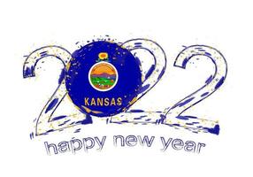 Happy New 2022 Year with flag of Kansas. vector