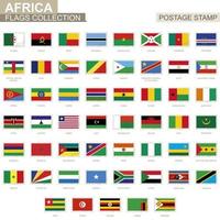 Postage stamp with Africa flags. Set of 53 African flag. vector