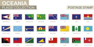 Postage stamp with Oceania flags. Set of 62 Oceanian flag. vector