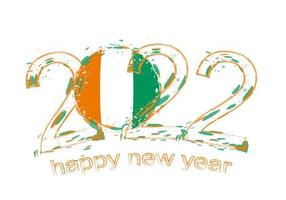 Happy New 2022 Year with flag of Ivory Coast. vector